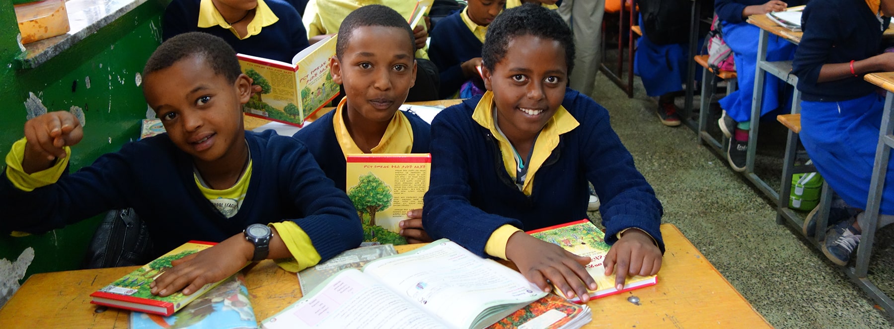 Ethiopia School Boys With A Child's Garden of Bible Storybooks