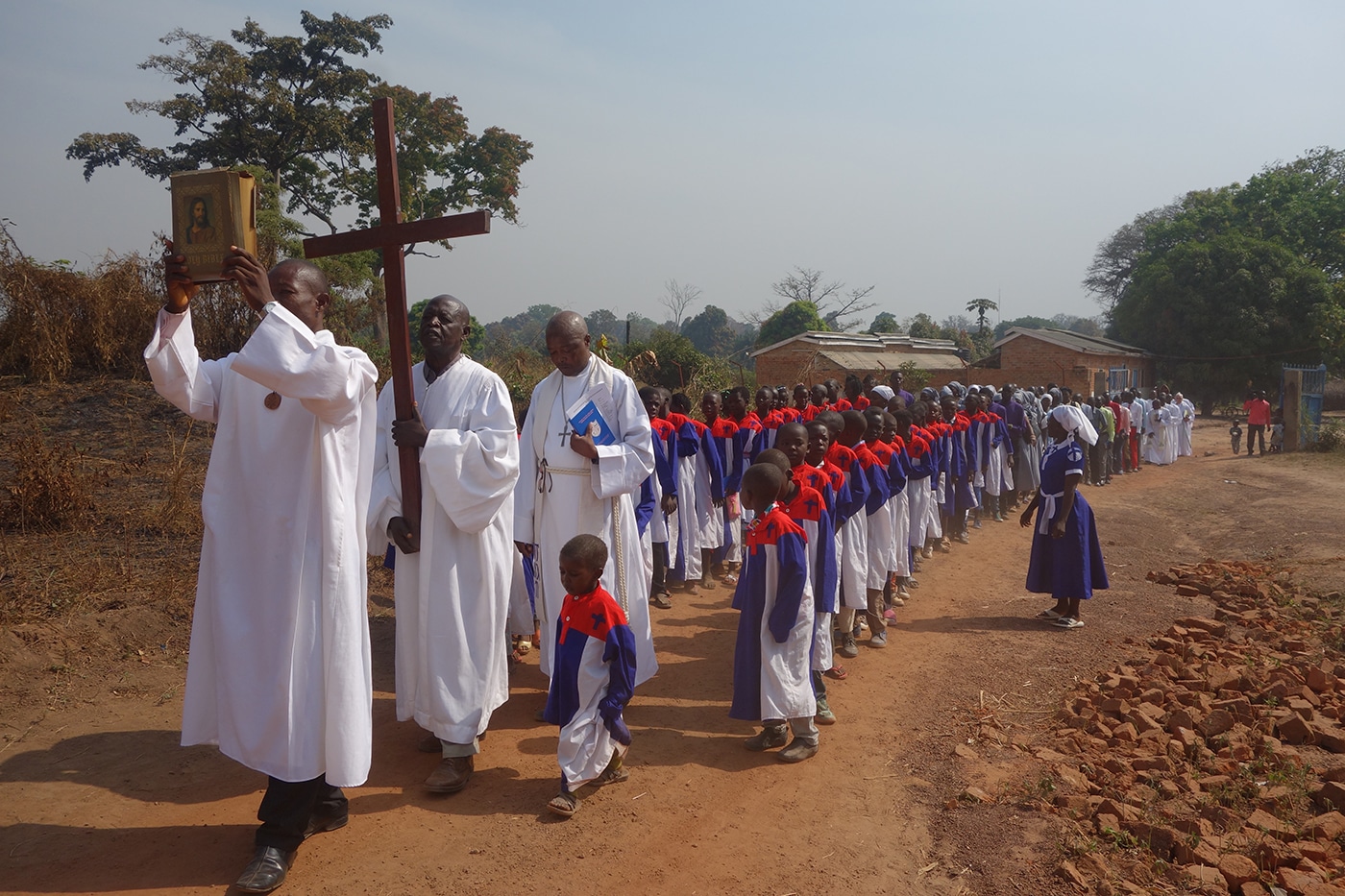 Procession of pastors and children's choir through Yambio, South Sudan