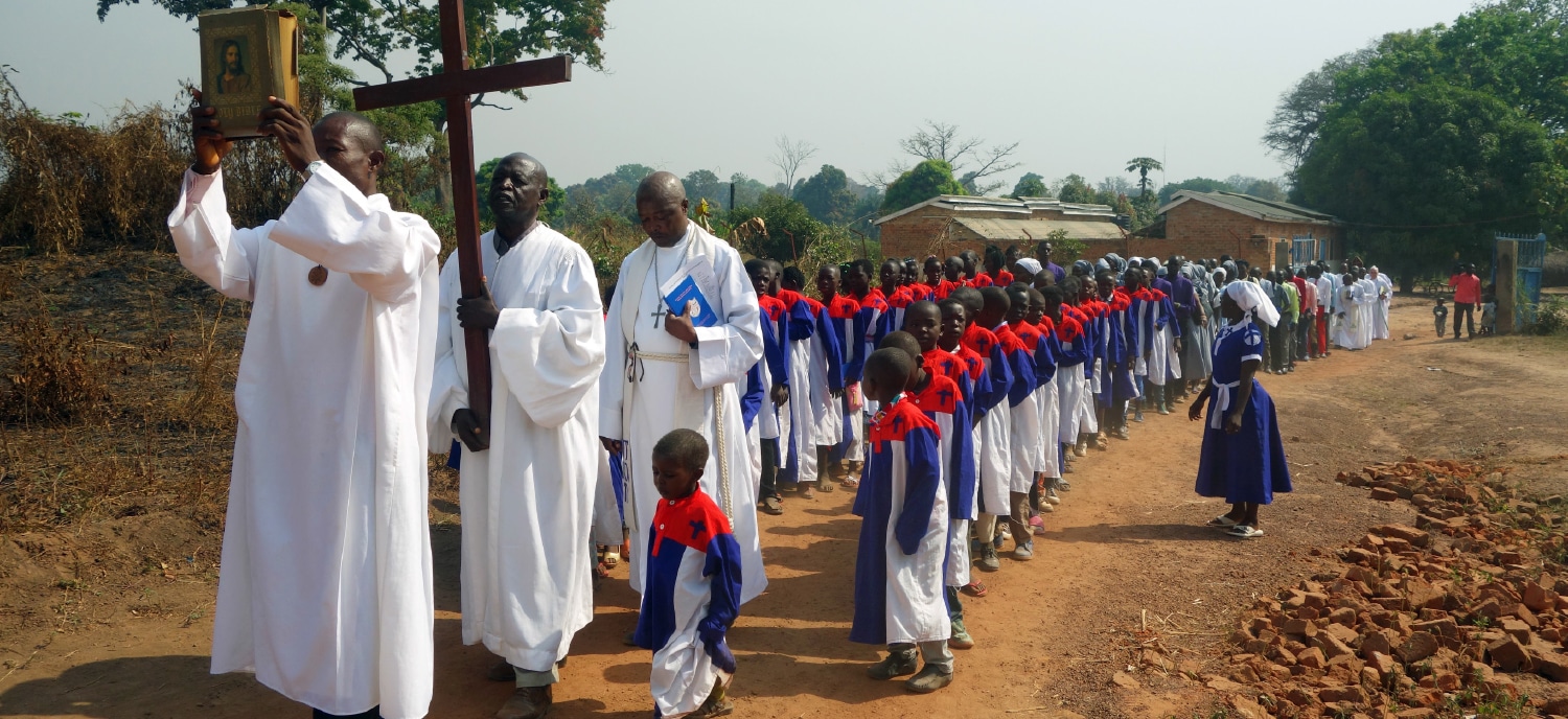 Procession of pastors and children's choir through Yambio, South Sudan